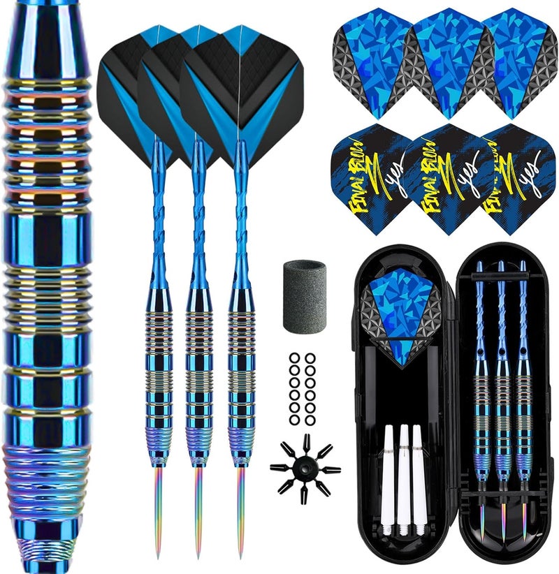 Trecynd Darts Metal Tip Set 3 Aluminum Shaft Metal Dart Set Professional Darts Steel Tip Sets + Extra Dart Flights 3 Replace Plastic Shafts Beginner or Professional Darts 22g - Image 1